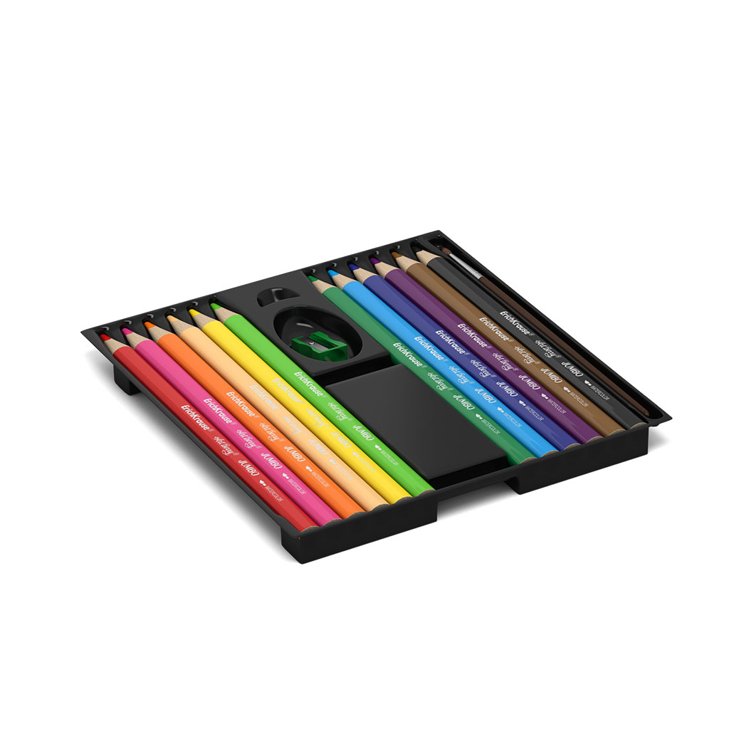 Акварельные карандаши трехгранные ArtBerry Jumbo 12 цветов с кисточкой и точилкой  